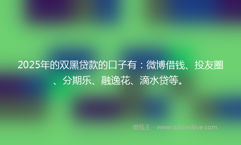 2025年的双黑贷款的口子有：微博借钱、投友圈、分期乐、融逸花、滴水贷等。