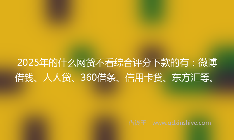 2025年的什么网贷不看综合评分下款的有：微博借钱、人人贷、360借条、信用卡贷、东方汇等。