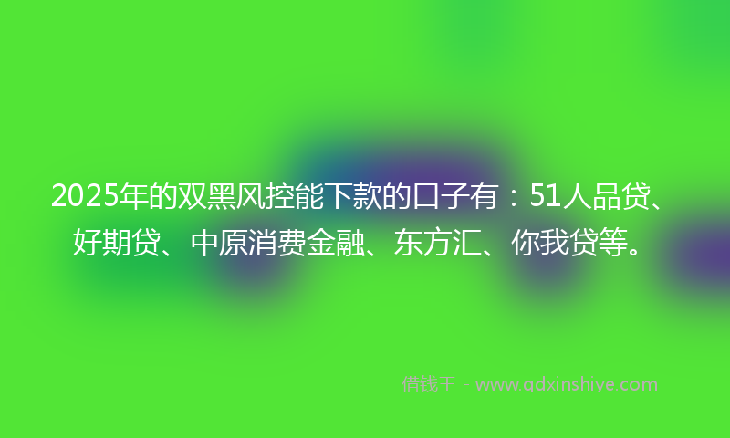 2025年的双黑风控能下款的口子有：51人品贷、好期贷、中原消费金融、东方汇、你我贷等。