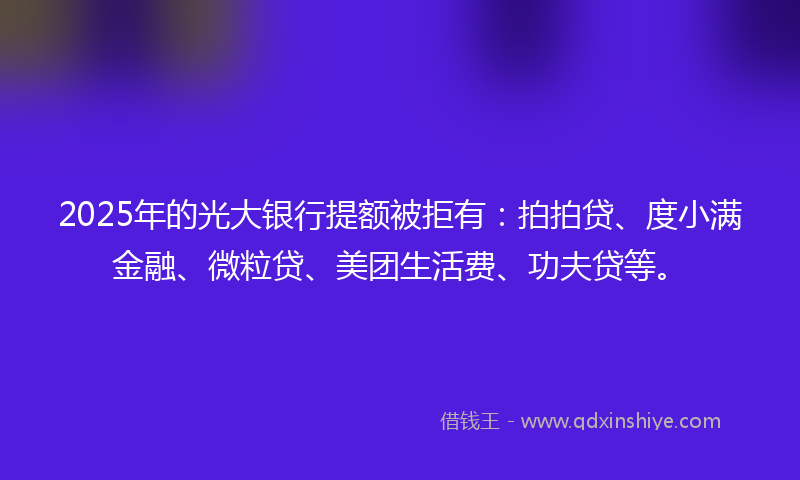 2025年的光大银行提额被拒有：拍拍贷、度小满金融、微粒贷、美团生活费、功夫贷等。