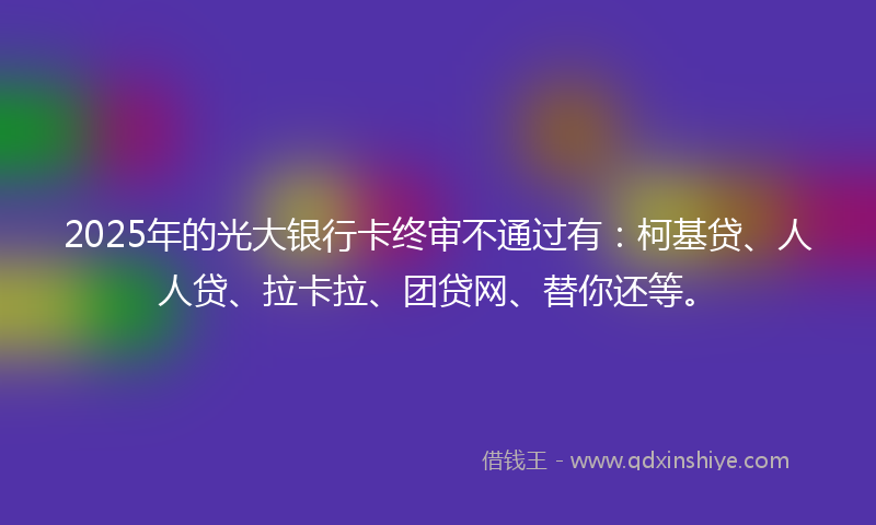 2025年的光大银行卡终审不通过有：柯基贷、人人贷、拉卡拉、团贷网、替你还等。