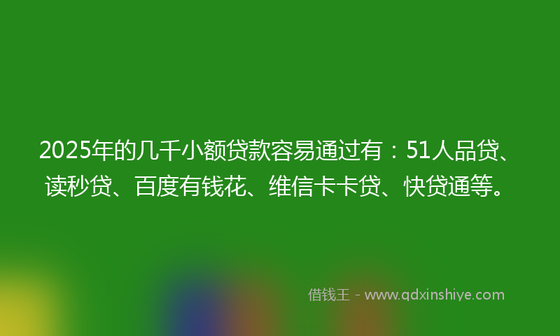 2025年的几千小额贷款容易通过有：51人品贷、读秒贷、百度有钱花、维信卡卡贷、快贷通等。