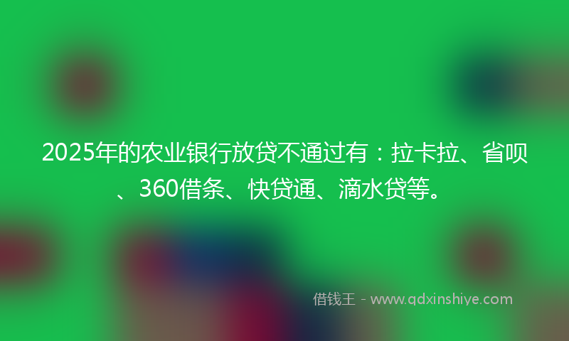 2025年的农业银行放贷不通过有：拉卡拉、省呗、360借条、快贷通、滴水贷等。