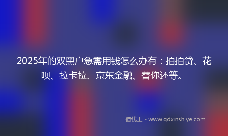 2025年的双黑户急需用钱怎么办有：拍拍贷、花呗、拉卡拉、京东金融、替你还等。