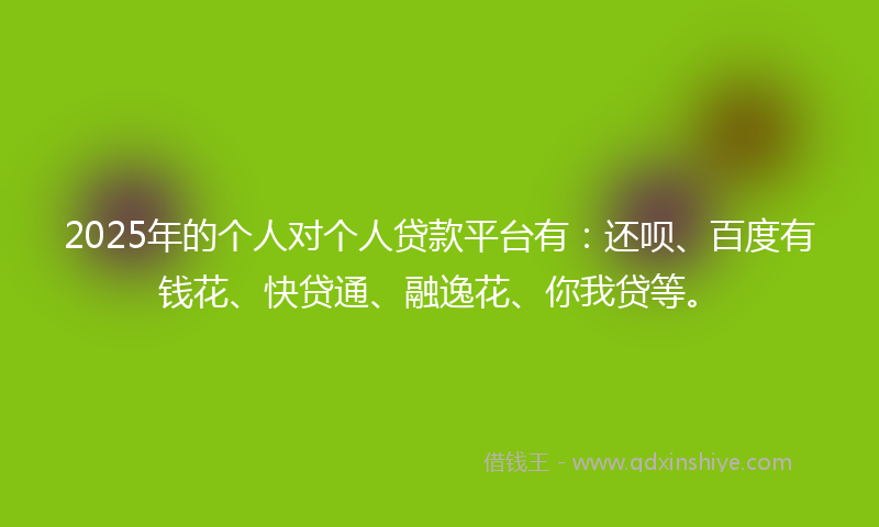 2025年的个人对个人贷款平台有：还呗、百度有钱花、快贷通、融逸花、你我贷等。