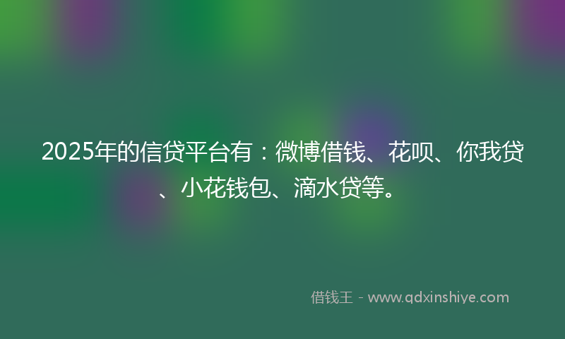 2025年的信贷平台有：微博借钱、花呗、你我贷、小花钱包、滴水贷等。
