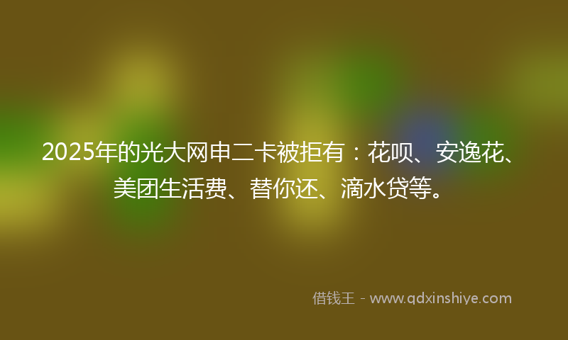 2025年的光大网申二卡被拒有：花呗、安逸花、美团生活费、替你还、滴水贷等。