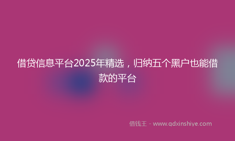 借贷信息平台2025年精选，归纳五个黑户也能借款的平台
