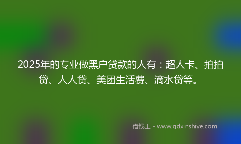 2025年的专业做黑户贷款的人有：超人卡、拍拍贷、人人贷、美团生活费、滴水贷等。
