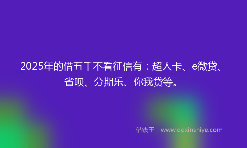 2025年的借五千不看征信有：超人卡、e微贷、省呗、分期乐、你我贷等。
