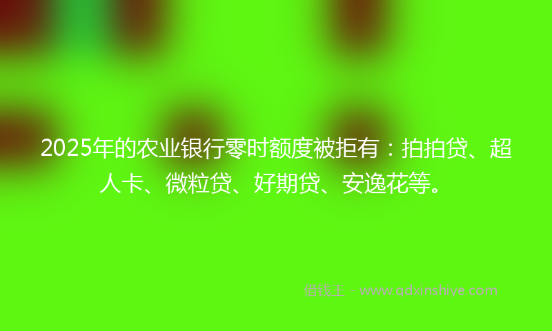 2025年的农业银行零时额度被拒有：拍拍贷、超人卡、微粒贷、好期贷、安逸花等。