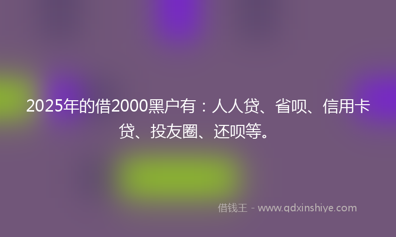 2025年的借2000黑户有：人人贷、省呗、信用卡贷、投友圈、还呗等。