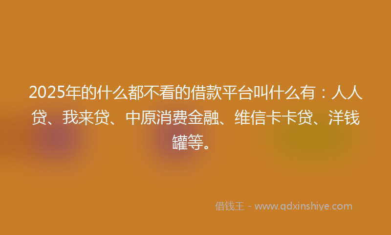 2025年的什么都不看的借款平台叫什么有：人人贷、我来贷、中原消费金融、维信卡卡贷、洋钱罐等。