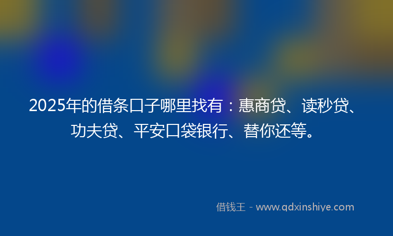 2025年的借条口子哪里找有：惠商贷、读秒贷、功夫贷、平安口袋银行、替你还等。