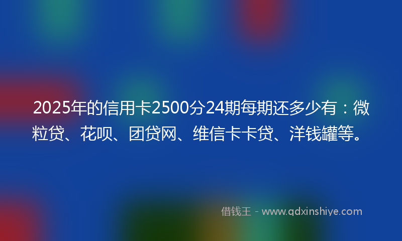 2025年的信用卡2500分24期每期还多少有：微粒贷、花呗、团贷网、维信卡卡贷、洋钱罐等。