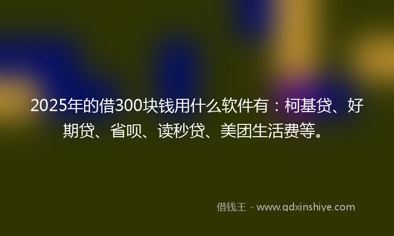 2025年的借300块钱用什么软件有：柯基贷、好期贷、省呗、读秒贷、美团生活费等。