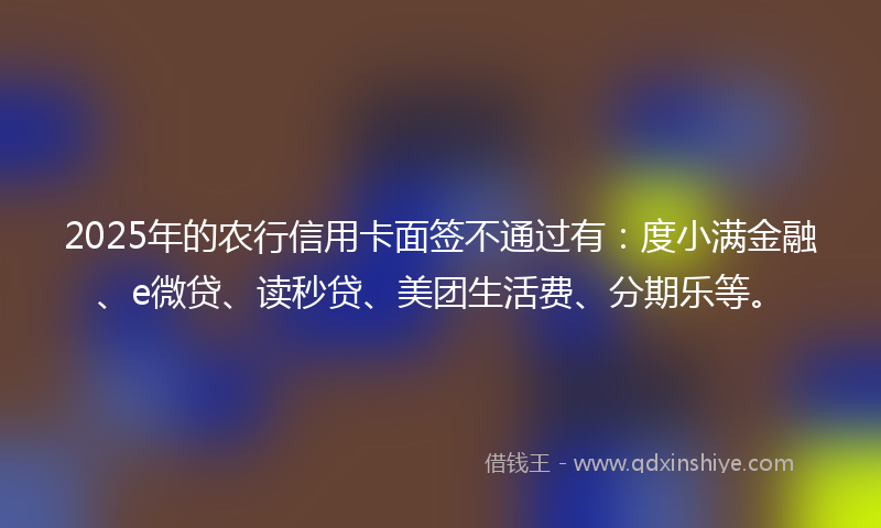 2025年的农行信用卡面签不通过有：度小满金融、e微贷、读秒贷、美团生活费、分期乐等。