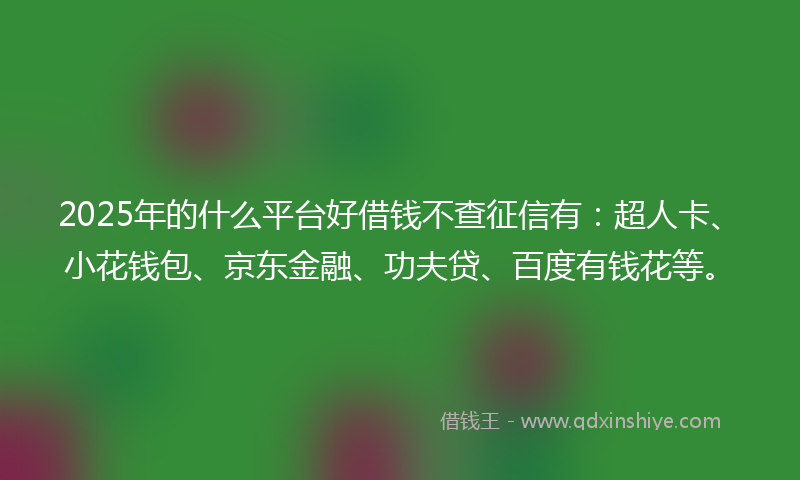 2025年的什么平台好借钱不查征信有：超人卡、小花钱包、京东金融、功夫贷、百度有钱花等。