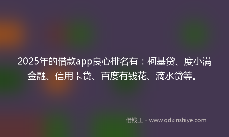 2025年的借款app良心排名有：柯基贷、度小满金融、信用卡贷、百度有钱花、滴水贷等。