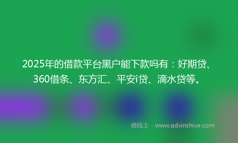 2025年的借款平台黑户能下款吗有：好期贷、360借条、东方汇、平安i贷、滴水贷等。