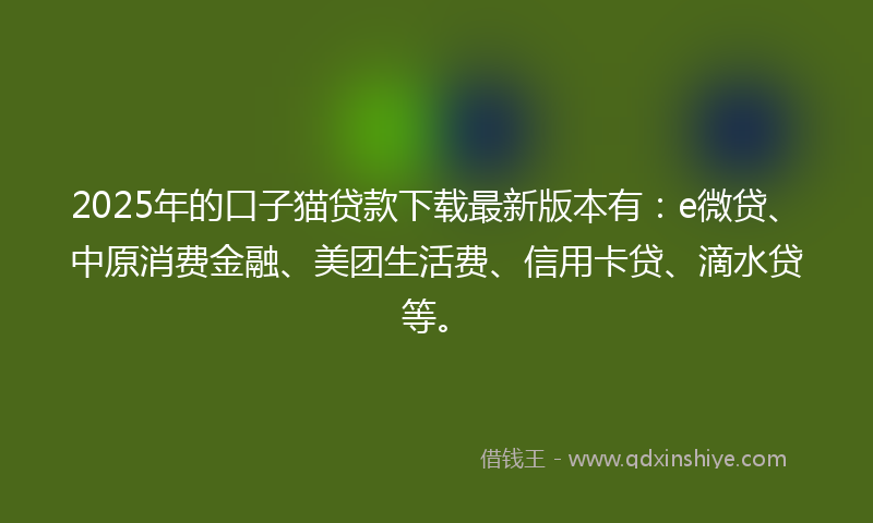 2025年的口子猫贷款下载最新版本有：e微贷、中原消费金融、美团生活费、信用卡贷、滴水贷等。