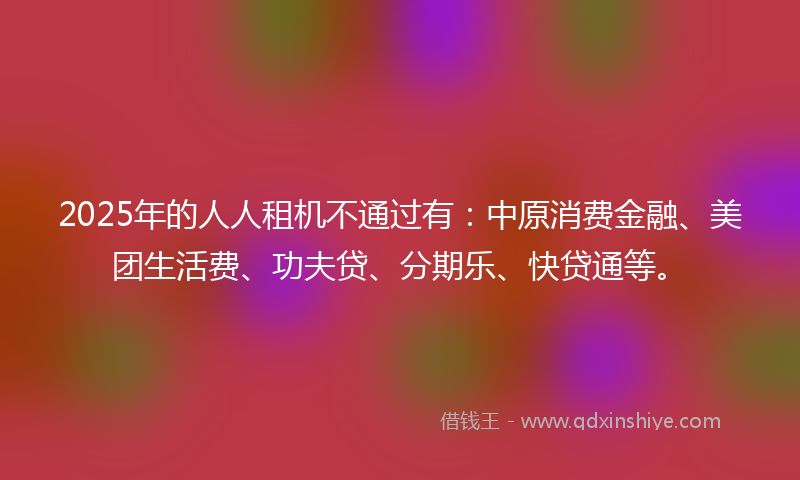 2025年的人人租机不通过有：中原消费金融、美团生活费、功夫贷、分期乐、快贷通等。