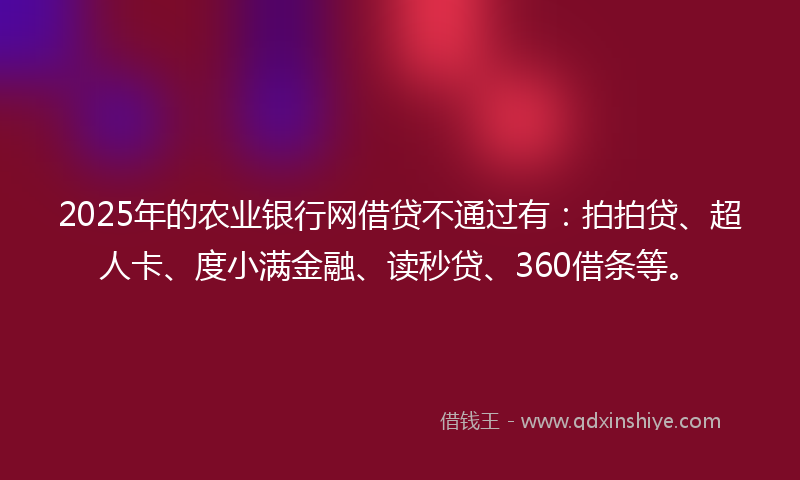 2025年的农业银行网借贷不通过有：拍拍贷、超人卡、度小满金融、读秒贷、360借条等。