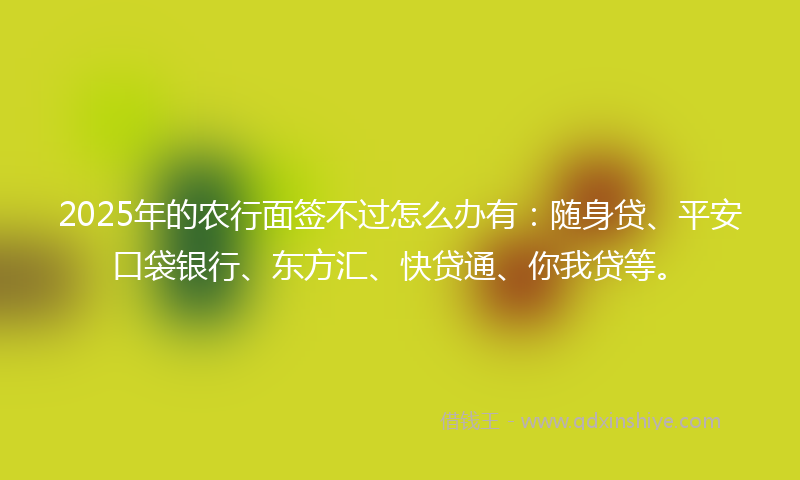 2025年的农行面签不过怎么办有：随身贷、平安口袋银行、东方汇、快贷通、你我贷等。