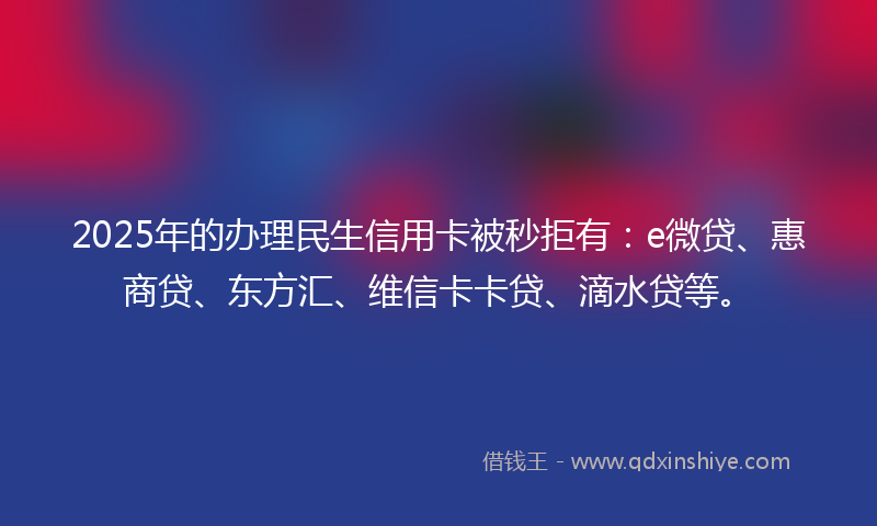 2025年的办理民生信用卡被秒拒有：e微贷、惠商贷、东方汇、维信卡卡贷、滴水贷等。