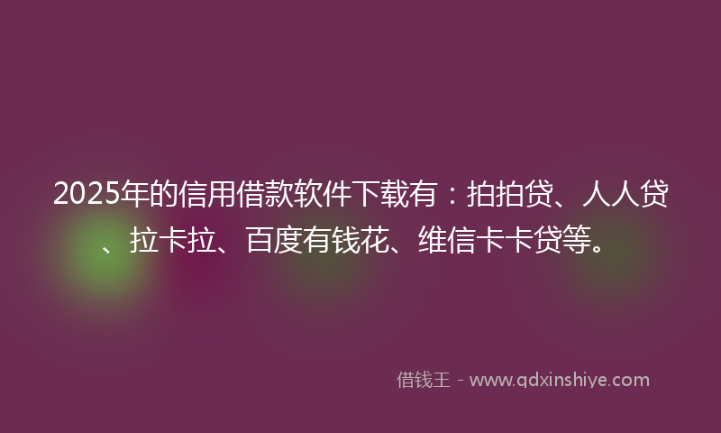 2025年的信用借款软件下载有：拍拍贷、人人贷、拉卡拉、百度有钱花、维信卡卡贷等。