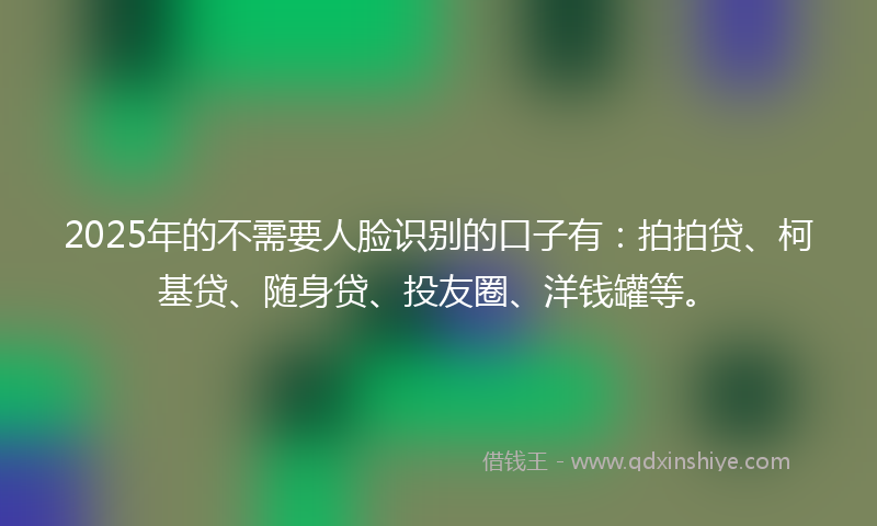 2025年的不需要人脸识别的口子有：拍拍贷、柯基贷、随身贷、投友圈、洋钱罐等。