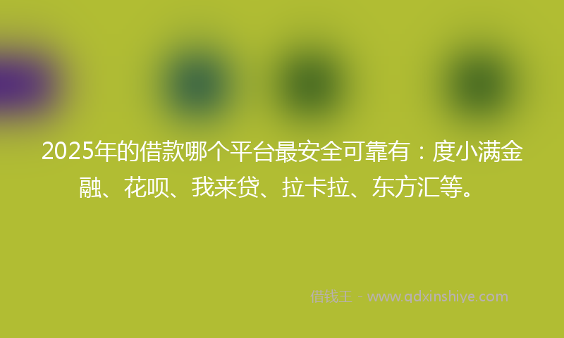 2025年的借款哪个平台最安全可靠有：度小满金融、花呗、我来贷、拉卡拉、东方汇等。
