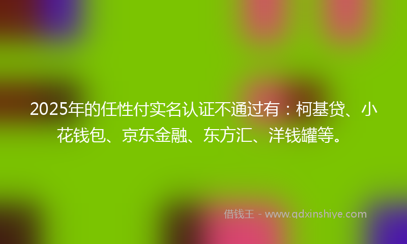 2025年的任性付实名认证不通过有：柯基贷、小花钱包、京东金融、东方汇、洋钱罐等。