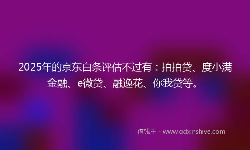 2025年的京东白条评估不过有：拍拍贷、度小满金融、e微贷、融逸花、你我贷等。