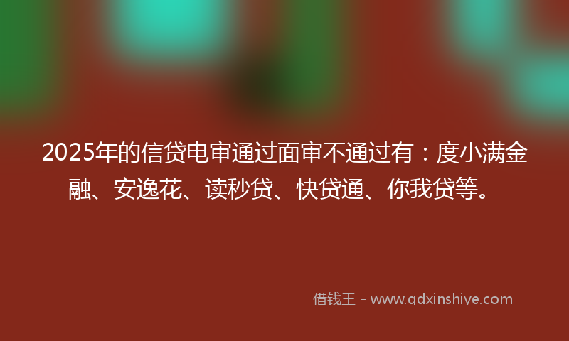 2025年的信贷电审通过面审不通过有：度小满金融、安逸花、读秒贷、快贷通、你我贷等。