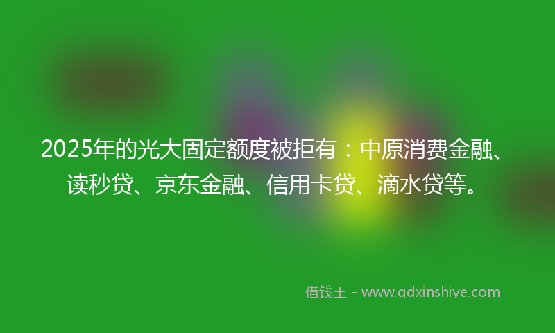 2025年的光大固定额度被拒有：中原消费金融、读秒贷、京东金融、信用卡贷、滴水贷等。