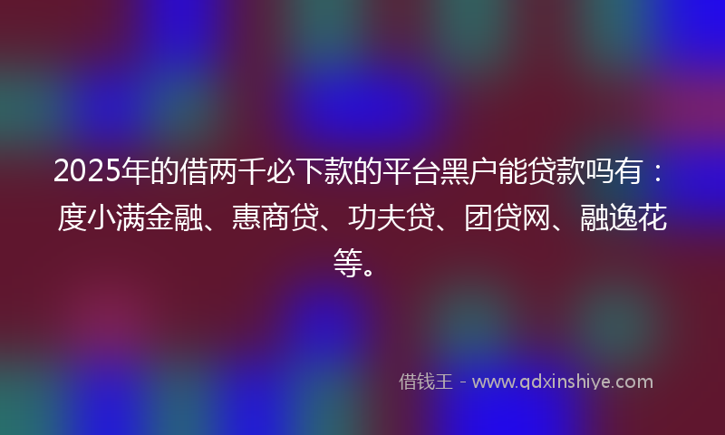 2025年的借两千必下款的平台黑户能贷款吗有：度小满金融、惠商贷、功夫贷、团贷网、融逸花等。