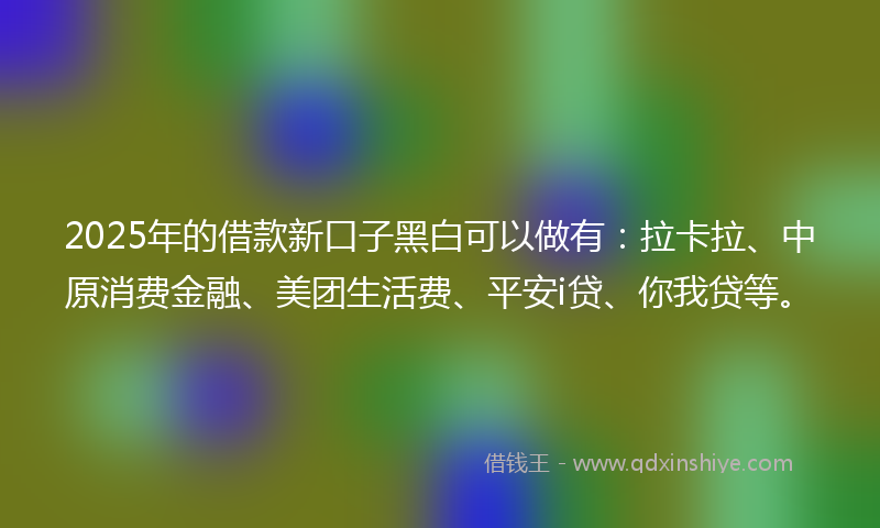 2025年的借款新口子黑白可以做有：拉卡拉、中原消费金融、美团生活费、平安i贷、你我贷等。