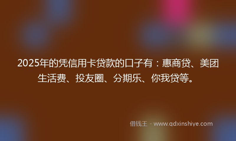 2025年的凭信用卡贷款的口子有：惠商贷、美团生活费、投友圈、分期乐、你我贷等。