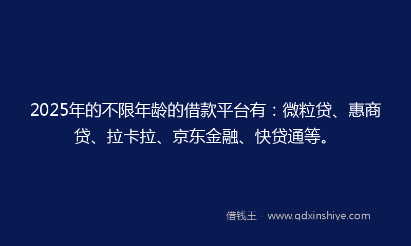 2025年的不限年龄的借款平台有：微粒贷、惠商贷、拉卡拉、京东金融、快贷通等。