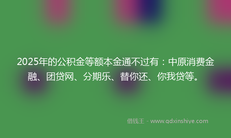 2025年的公积金等额本金通不过有：中原消费金融、团贷网、分期乐、替你还、你我贷等。
