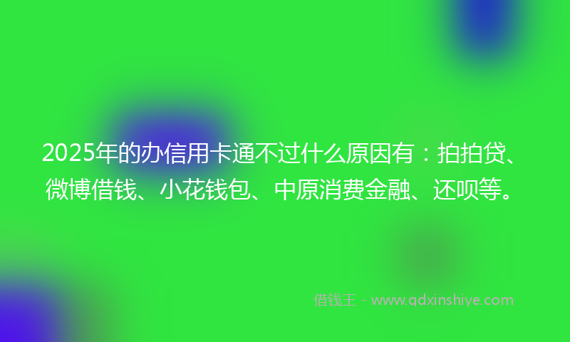 2025年的办信用卡通不过什么原因有：拍拍贷、微博借钱、小花钱包、中原消费金融、还呗等。