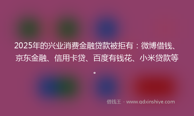 2025年的兴业消费金融贷款被拒有：微博借钱、京东金融、信用卡贷、百度有钱花、小米贷款等。