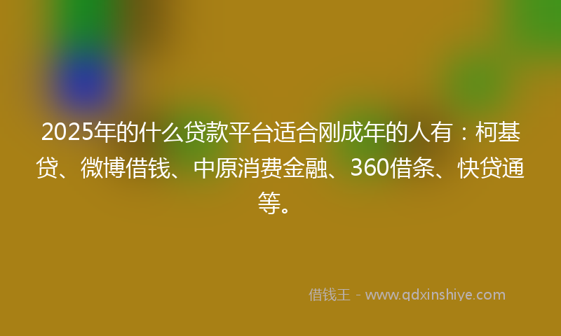2025年的什么贷款平台适合刚成年的人有：柯基贷、微博借钱、中原消费金融、360借条、快贷通等。