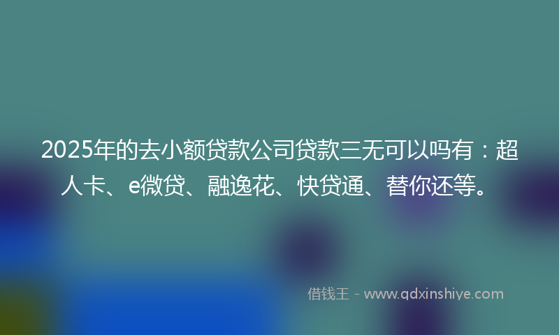 2025年的去小额贷款公司贷款三无可以吗有：超人卡、e微贷、融逸花、快贷通、替你还等。