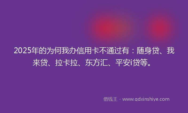 2025年的为何我办信用卡不通过有：随身贷、我来贷、拉卡拉、东方汇、平安i贷等。