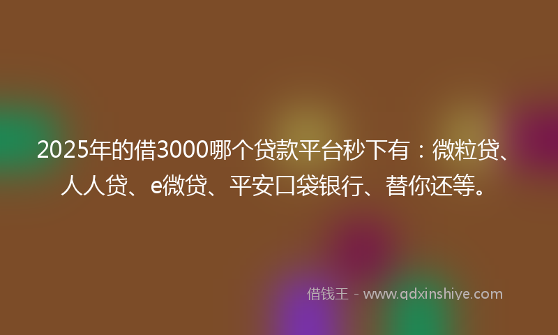 2025年的借3000哪个贷款平台秒下有：微粒贷、人人贷、e微贷、平安口袋银行、替你还等。