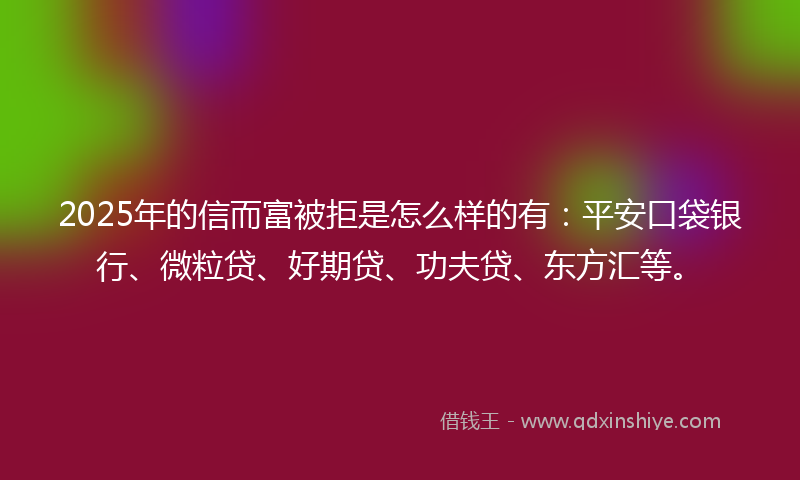 2025年的信而富被拒是怎么样的有：平安口袋银行、微粒贷、好期贷、功夫贷、东方汇等。