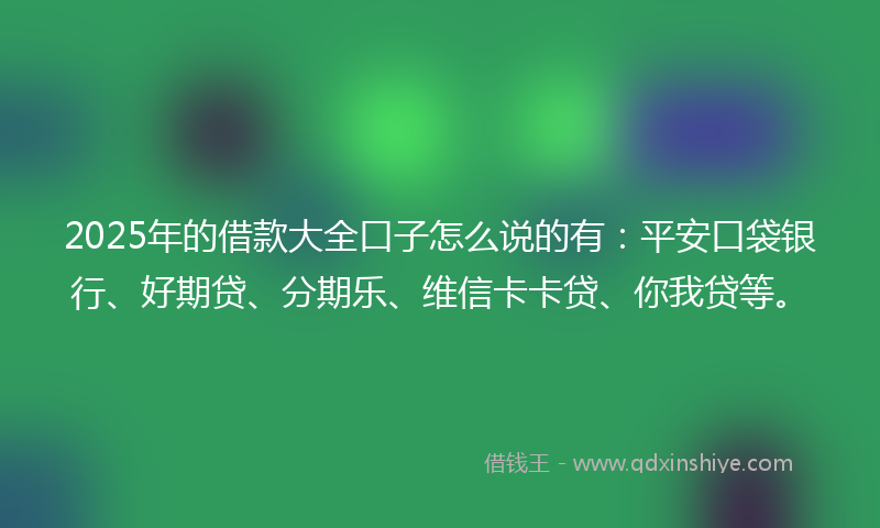 2025年的借款大全口子怎么说的有：平安口袋银行、好期贷、分期乐、维信卡卡贷、你我贷等。