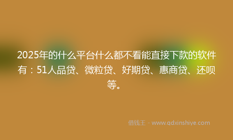 2025年的什么平台什么都不看能直接下款的软件有：51人品贷、微粒贷、好期贷、惠商贷、还呗等。
